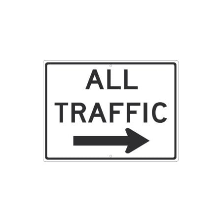 National Marker Co NMC Traffic Sign, All Traffic With Arrow Sign, 24in x 18in, White TM536K